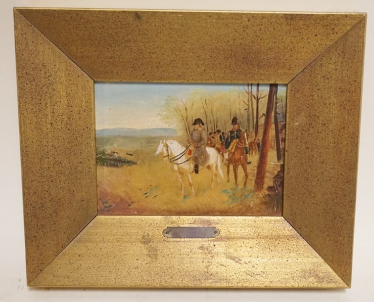 ANDRE DESVARREUX OIL PAINTING: OIL PAINTING ON BOARD, NAPOLEAN AVANT LA BATAILLE, ANDRE DESVARREUX, APPROXIMATELY 9 1/2 IN X8 IN, IMAGE 6 IN X 4 IN