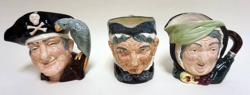 3 ROYAL DOULTON TOBIES: 3 ROYAL DOULTON TOBIES, LONG JOHN SILVER, SUREY GAMP, GRANNY, TALLEST APPROXIMATELY 8 IN