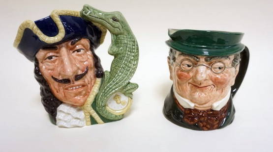 2 ROYAL DOULTON TOBIES: 2 ROYAL DOULTON TOBIES, CAPTAIN HOOK, PICKWICK, TALLEST APPROXIMATELY 7 IN