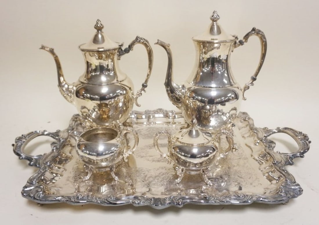 SILVER PLATE TEA SET (1 of 3)