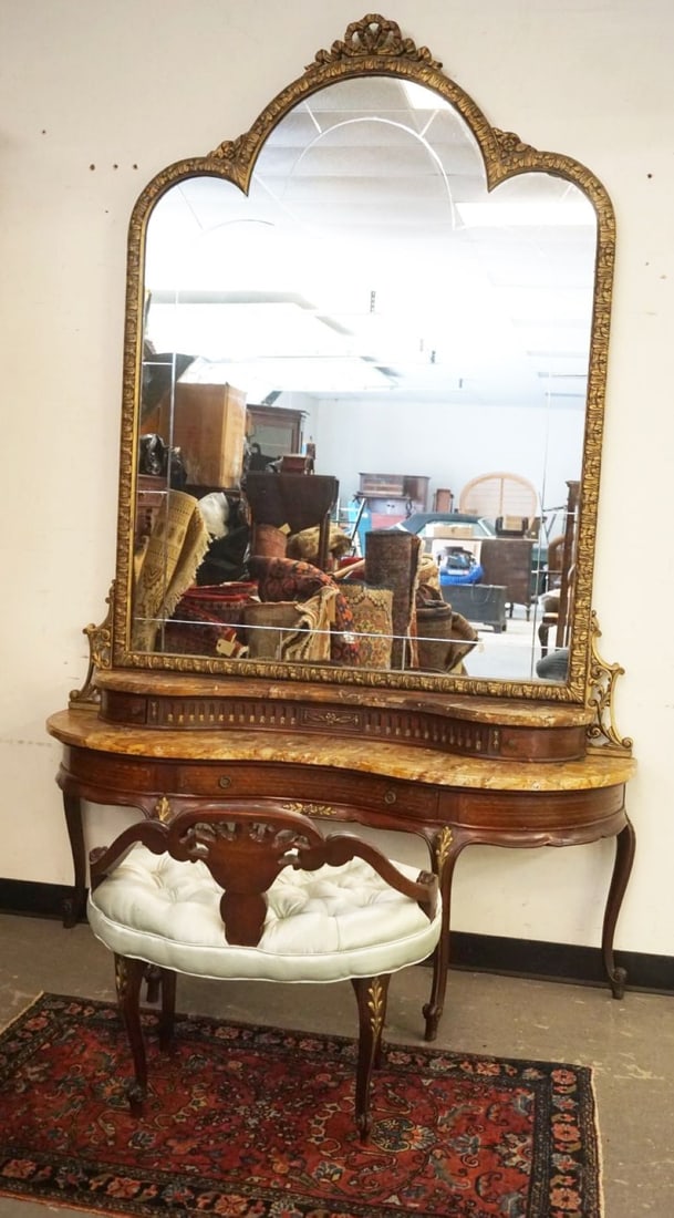 MASSIVE MAHOGANY STEP BACK VANITY SET (1 of 9)