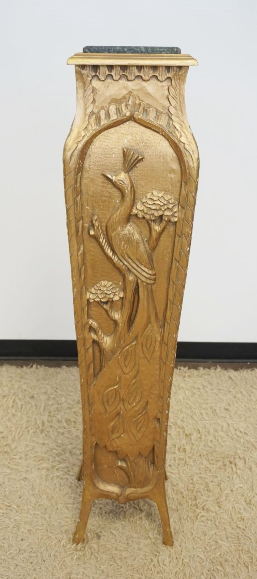 CARVED WOODEN PEDISTAL WITH MARBLE TOP (1 of 4)