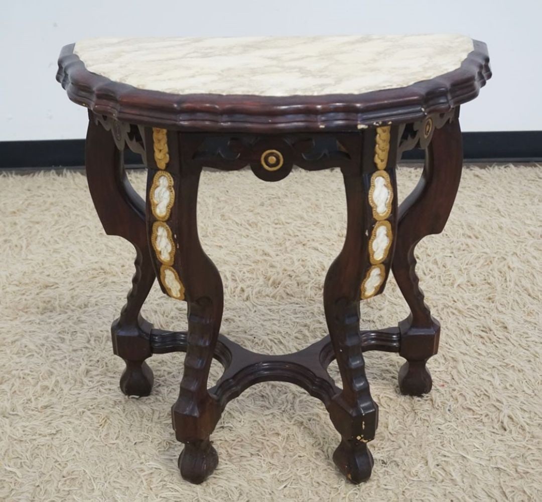 FAUX MARBLE TOP DEMI LUNE STAND (1 of 3)