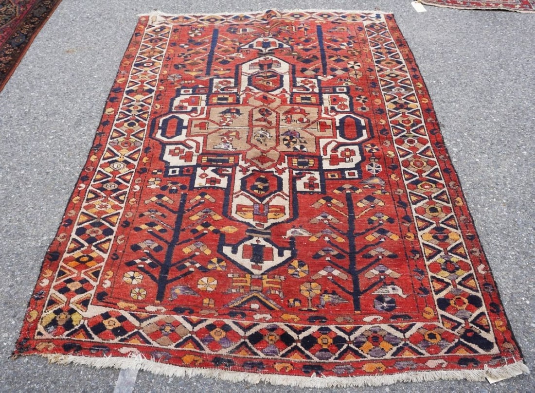 HAND WOVEN PERSIAN RUG: HAND WOVEN PERSIAN RUG, APPROXIMATELY 5 FT X 7 FT, RUG WORN
