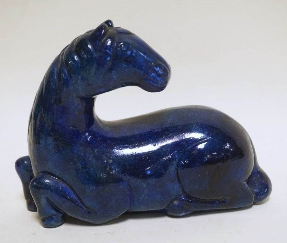 ASIAN POTTERY BLUE GLAZED FIGURE (1 of 6)