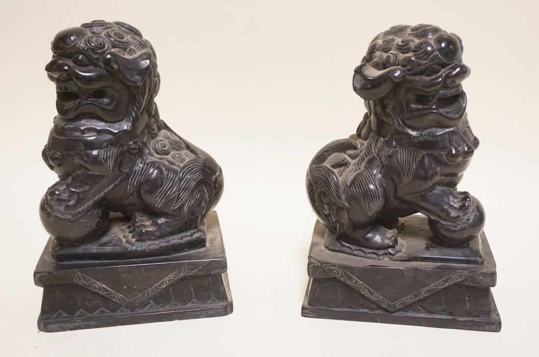 PAIR OF CARVED STONE ASIAN FOO DOGS (1 of 14)