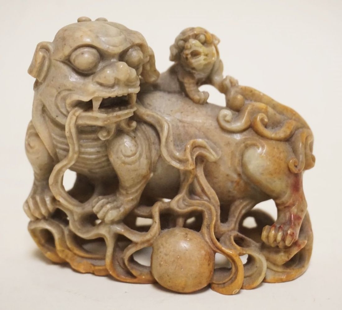 CARVED ASIAN SOAPSTONE FOO DOGS (1 of 4)