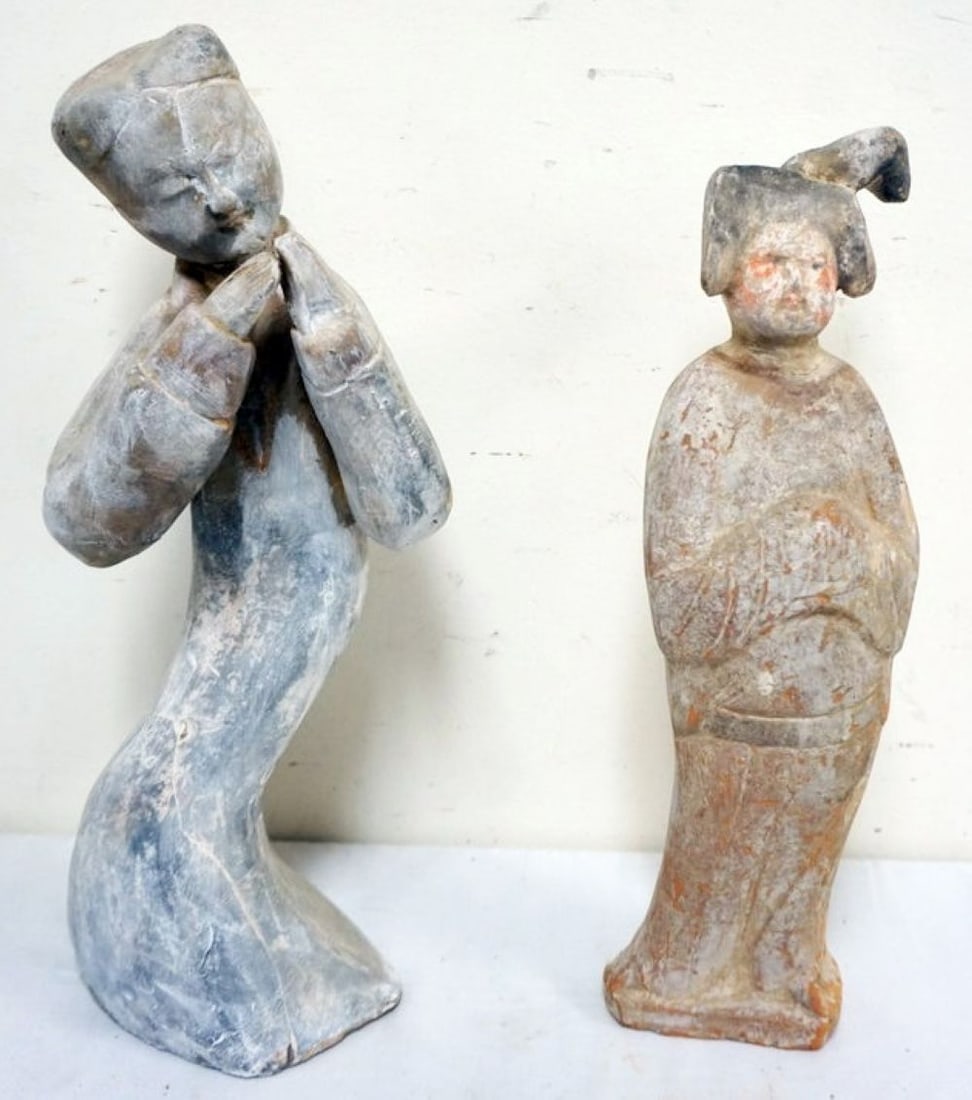 CHINESE TERRACOTTA FIGURES: CHINESE TERRACOTTA - 2 FIGURES, TALLEST APPROXIMATELY 17 IN H