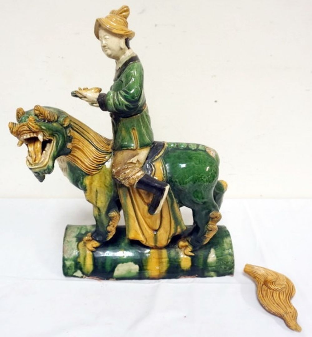 CHINESE GLAZED TERRACOTTA MAN ON ANIMAL (1 of 8)
