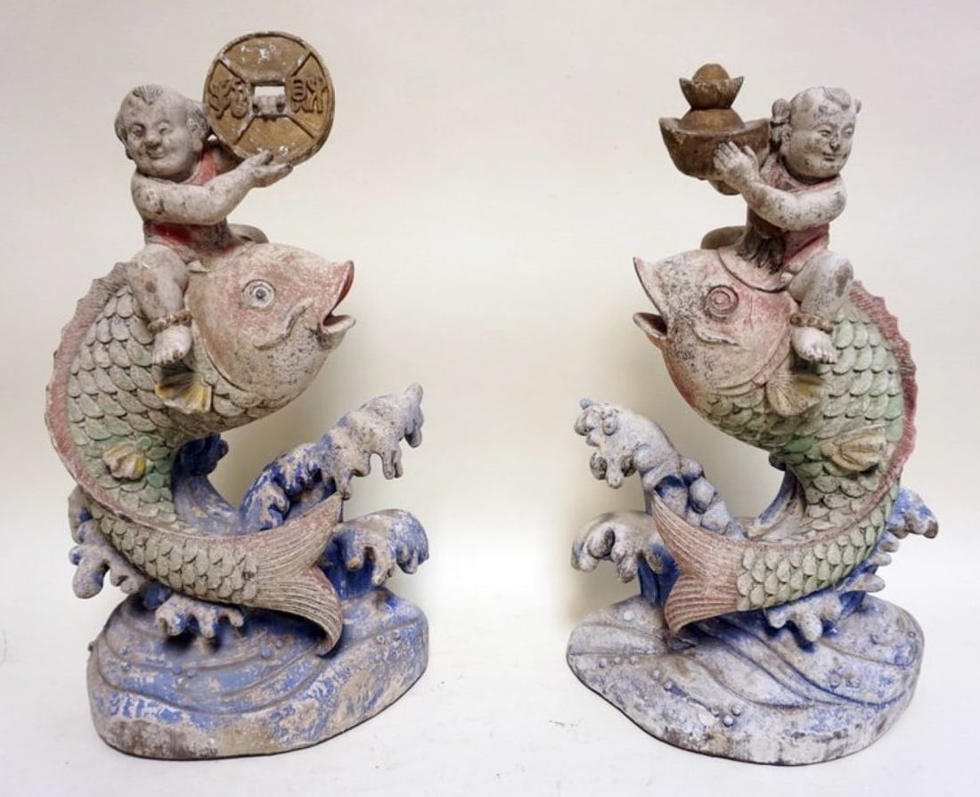 POLYCHROME CARVED WOOD CHINESE FIGURES (1 of 14)