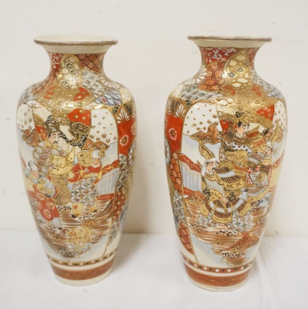 PAIR OF SATSUMA VASES: PAIR OF SATSUMA VASES, EACH APPROXIMATELY 13 IN HIGH