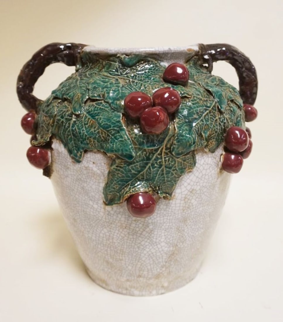 LARGE POTTERY DOUBLE HANDLED VASE (1 of 4)