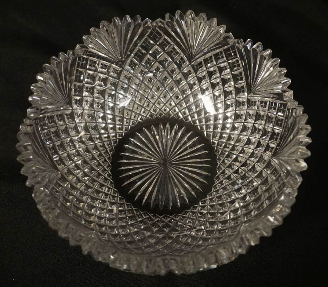 BRILLIANT CUT GLASS BOWL: BRILLIANT CUT GLASS BOWL, APPROXIMATELY 8 IN X 3 1/4 IN HIGH