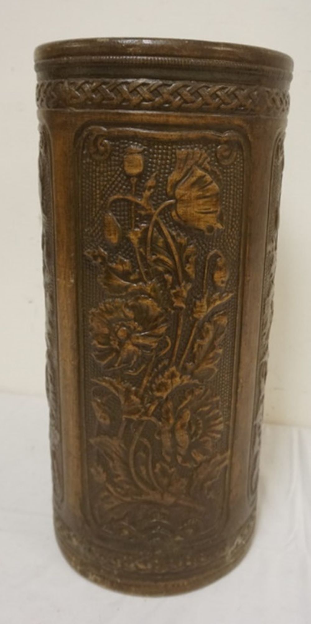 POTTERY BROWN & BLUE GLAZED UMBRELLA STAND (1 of 3)