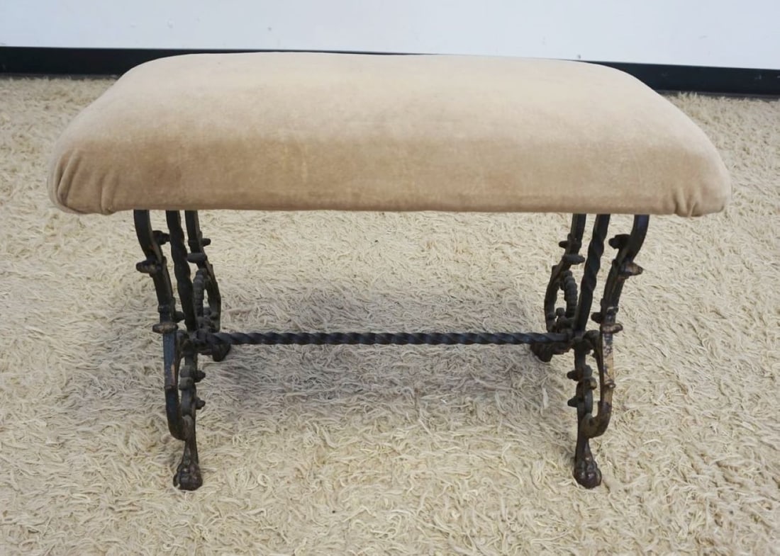 UPHOLSTERED FANCY IRON BASE BENCH (1 of 3)