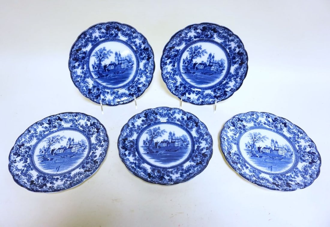 SET OF 5 COLONIAL POTTERY FLOW BLUE PLATES (1 of 6)