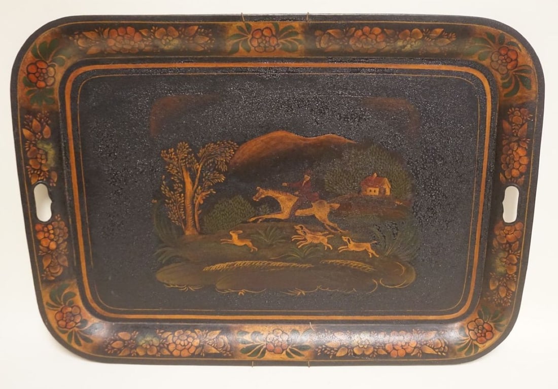 LARGE ANTIQUE TIN TOLE PAINTED TRAY (1 of 7)