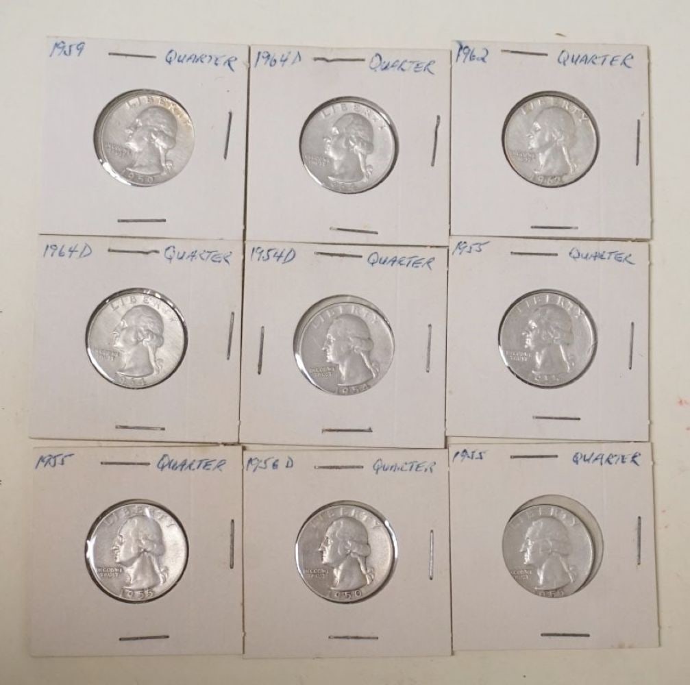 GROUP OF 9 ASSORTED SILVER WASHINGTON QUARTERS (1 of 5)