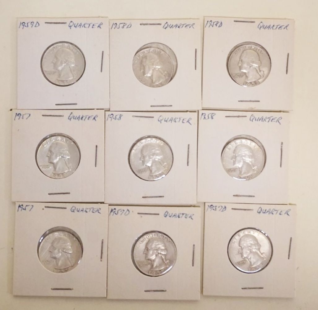 GROUP OF 9 ASSORTED SILVER WASHINGTON QUARTERS (1 of 4)