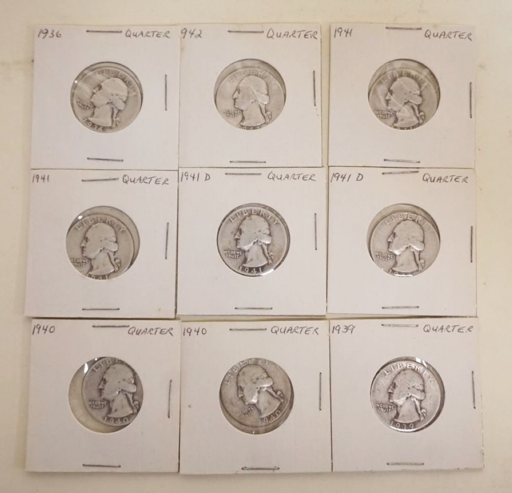 GROUP OF 9 ASSORTED SILVER WASHINGTON QUARTERS (1 of 4)