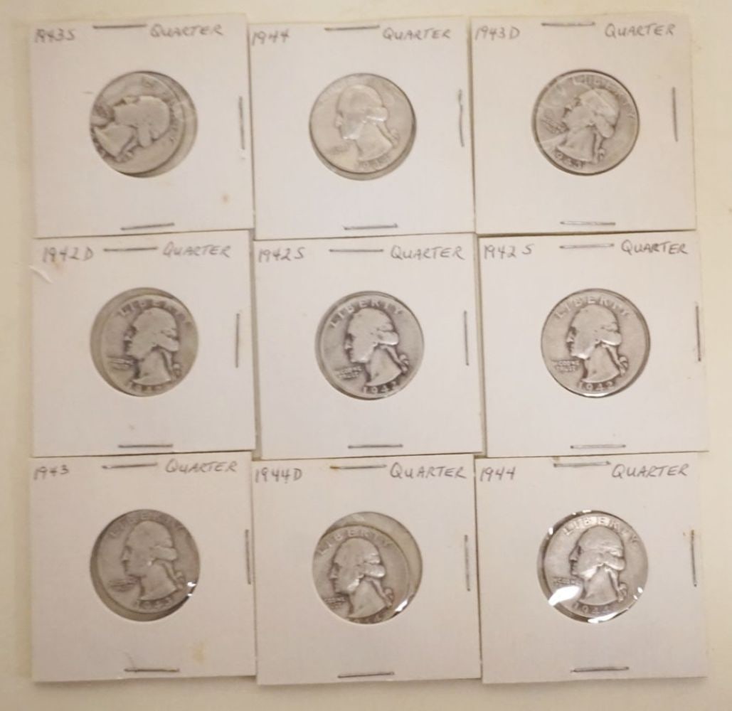 GROUP OF 9 ASSORTED SILVER WASHINGTON QUARTERS (1 of 4)