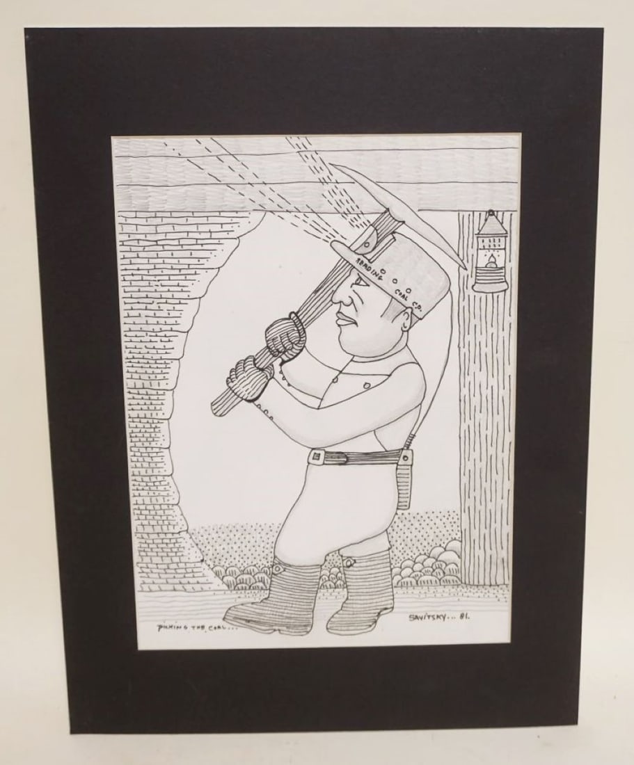 JACK SAVITSKY *PICKING THE COAL*: JACK SAVITSKY *PICKING THE COAL* CONTEMPORARY FOLK ART, 86, APPROXIMATELY 12 IN X 16 IN OVERALL