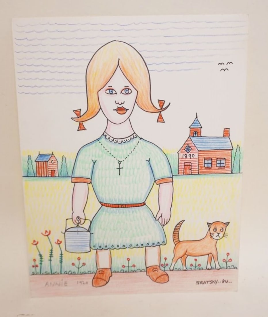 JACK SAVITSKY *OUR ANNIE TUFF AS NAILS*: JACK SAVITSKY *OUR ANNIE TUFF AS NAILS* CONTEMPORARY FOLK ART, APPROXIMATELY 8 1/2 IN X 11 IN