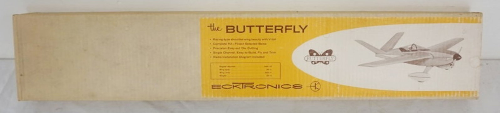 AIRPLANE MODEL KIT THE BUTTERFLY: VINTAGE WOOD MODEL AIRPLANE KIT, ECKTRONICS *THE BUTTERFLY* R/C AIRPLANE
