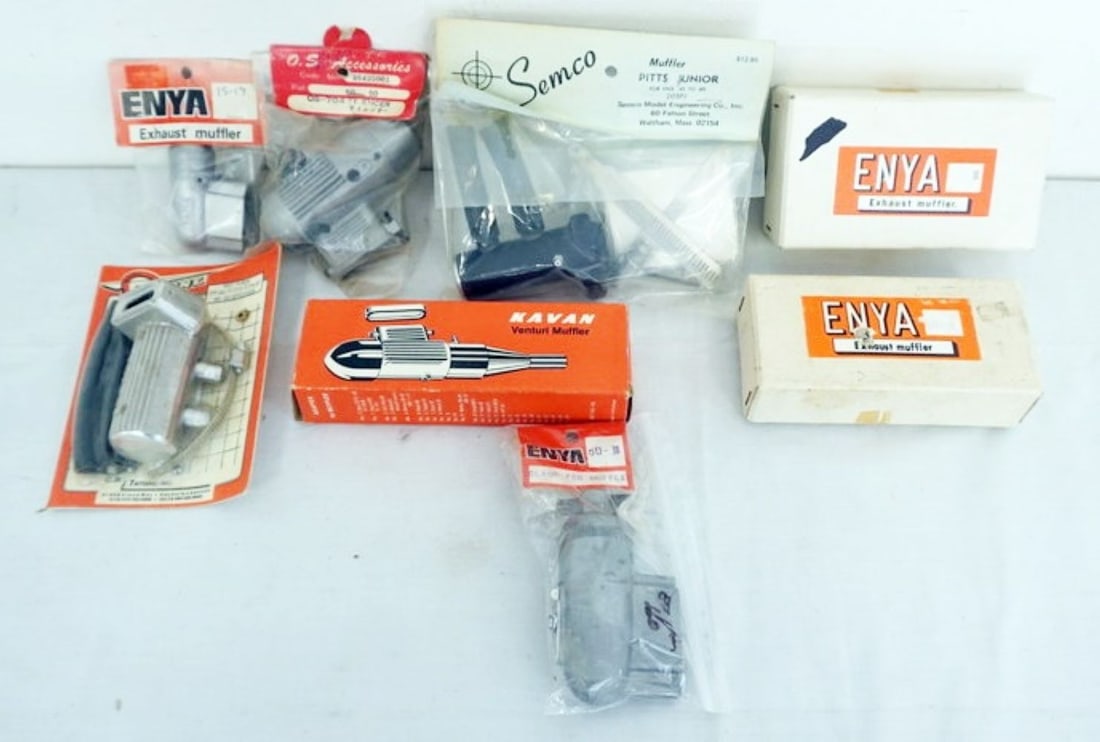 VINTAGE MODEL AIRPLANE MUFFLERS: VINTAGE MODEL AIRPLANE MUFFLERS, ASSORTED GROUP