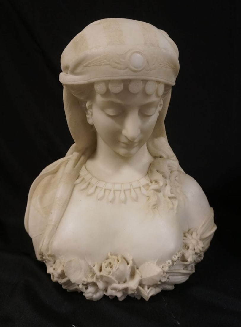 LARGE CARVED MARBLE BUST OF WOMAN (1 of 20)