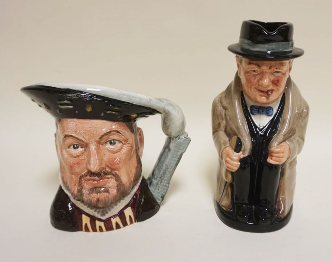 ROYAL DOULTON TOBIES: ROYAL DOULTON TOBIES, HENRY VIII & WINSTON CHURCHILL PITCHER, APPROXIMATEL 9 1/4 IN HIGH