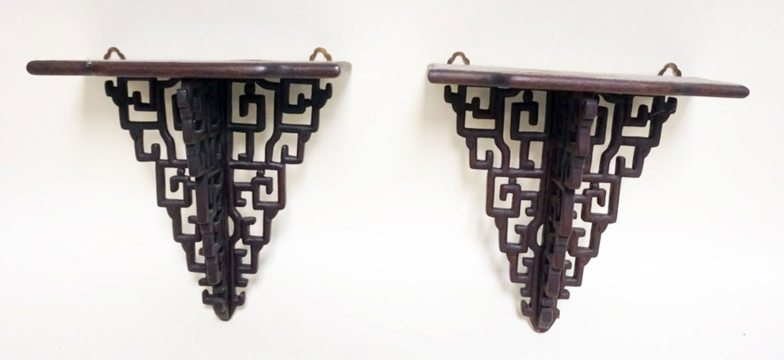 ASIAN TEAK WOOD HANGING SHELVES (1 of 2)