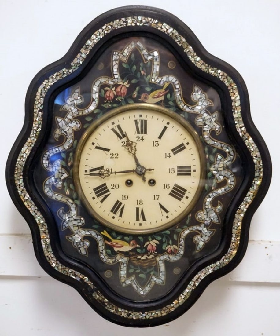 FRENCH BLACK LACQUERED WALL CLOCK (1 of 4)