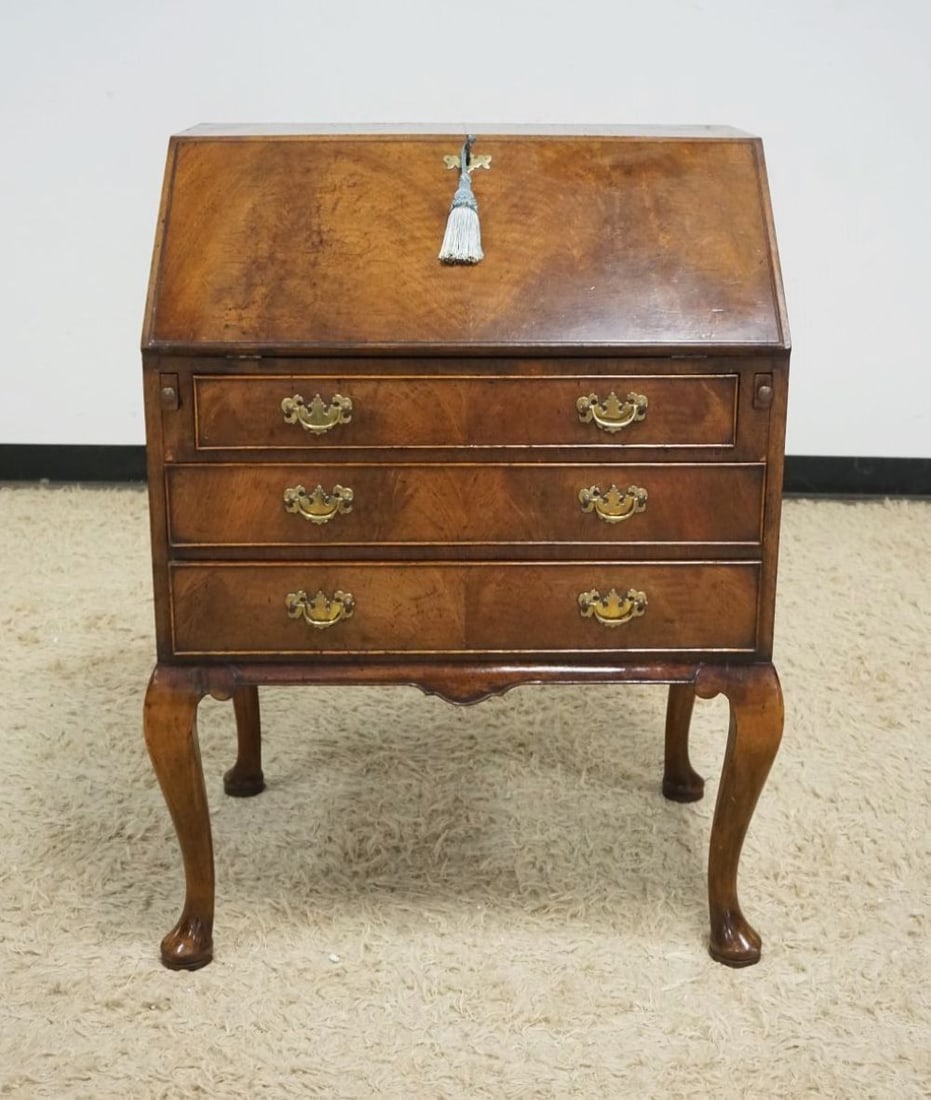 ENGLISH BURLED WALNUT SECRETARY DESK (1 of 4)