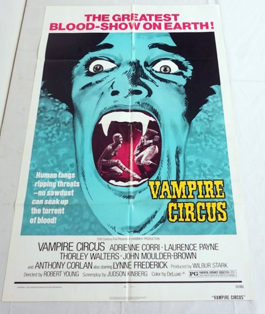 VINTAGE MOVIE POSTER *VAMPIRE CIRCUS*: VINTAGE MOVIE POSTER *VAMPIRE CIRCUS* THE GREATEST BLOOD SHOW ON EARTH, 1972, 20TH CENTURY FOX, APPROXIMAETLY 27 IN X 41 IN