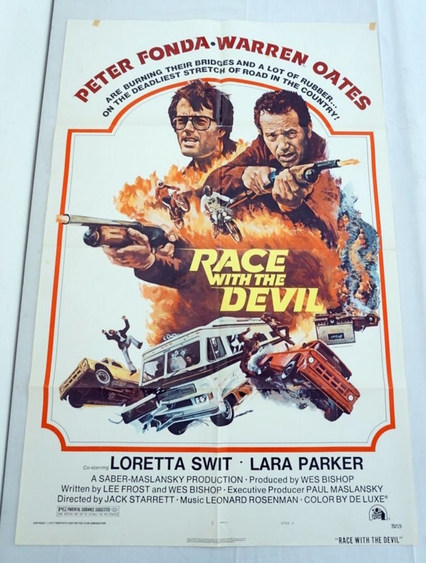 VINTAGE MOVIE POSTER *RACE WITH THE DEVIL*: VINTAGE MOVIE POSTER *RACE WITH THE DEVIL* 1975, PETER FONDA, WARREN OATS, APPROXIMATELY 27 IN X 41 IN