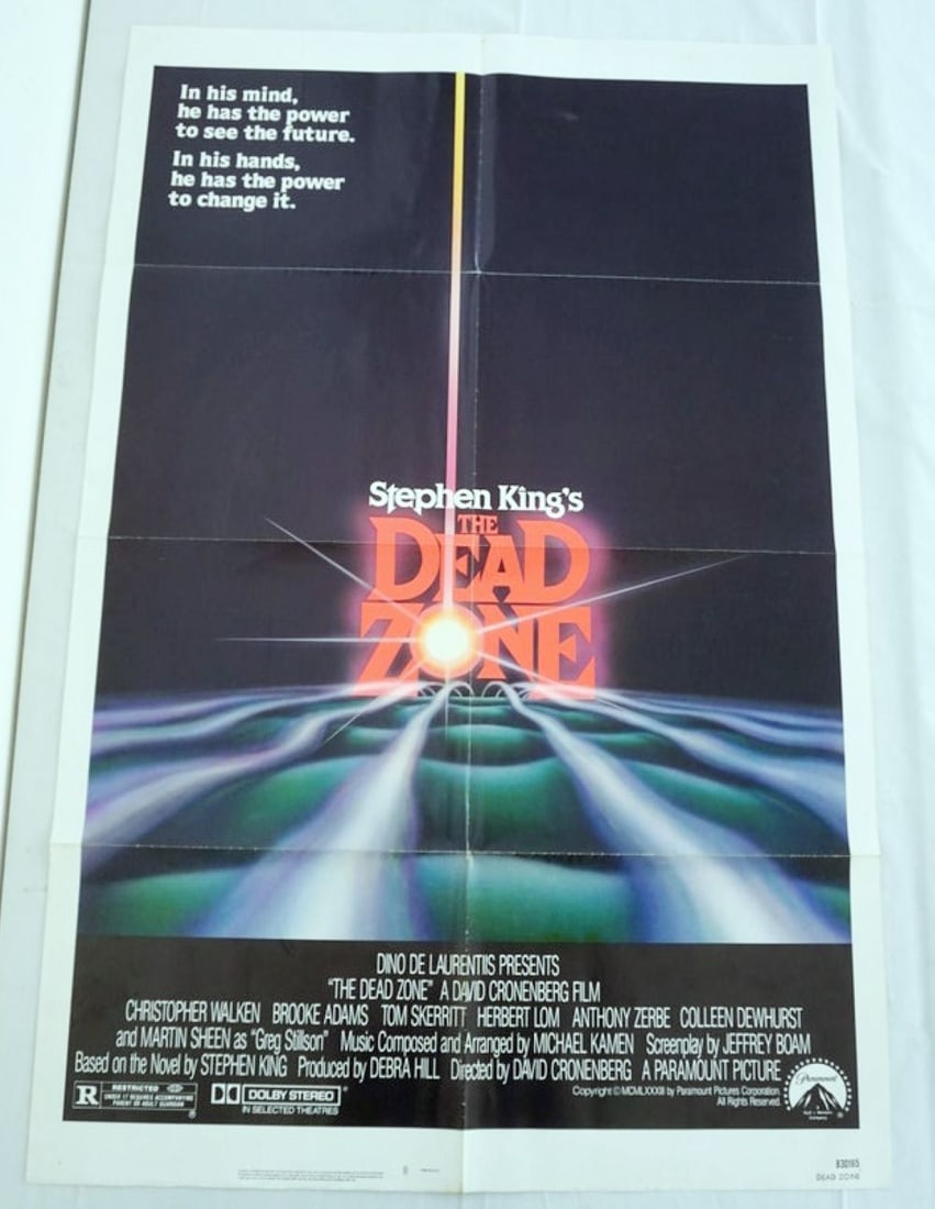 VINTAGE MOVIE POSTER *THE DEAD ZONE*: VINTAGE MOVIE POSTER *THE DEAD ZONE* STEPHEN KING, 1983 PARAMOUNT, APPROXIMATELY 27 IN X 41 IN