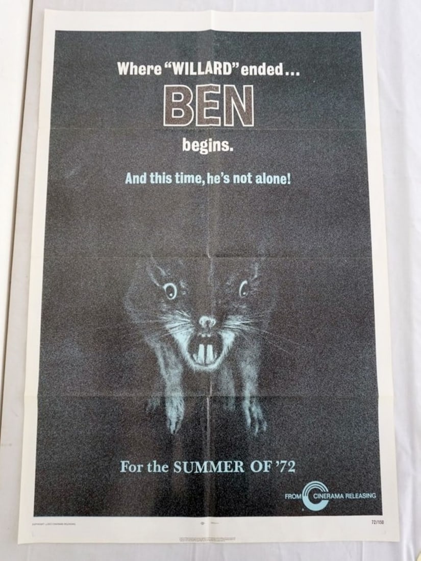 VINTAGE MOVIE POSTER *BEN*: VINTAGE MOVIE POSTER *BEN* FOR THE SUMMER OF 72, 1972, CINERAMMA RLEASING, APPROXIMATELY 27 IN X 41 IN