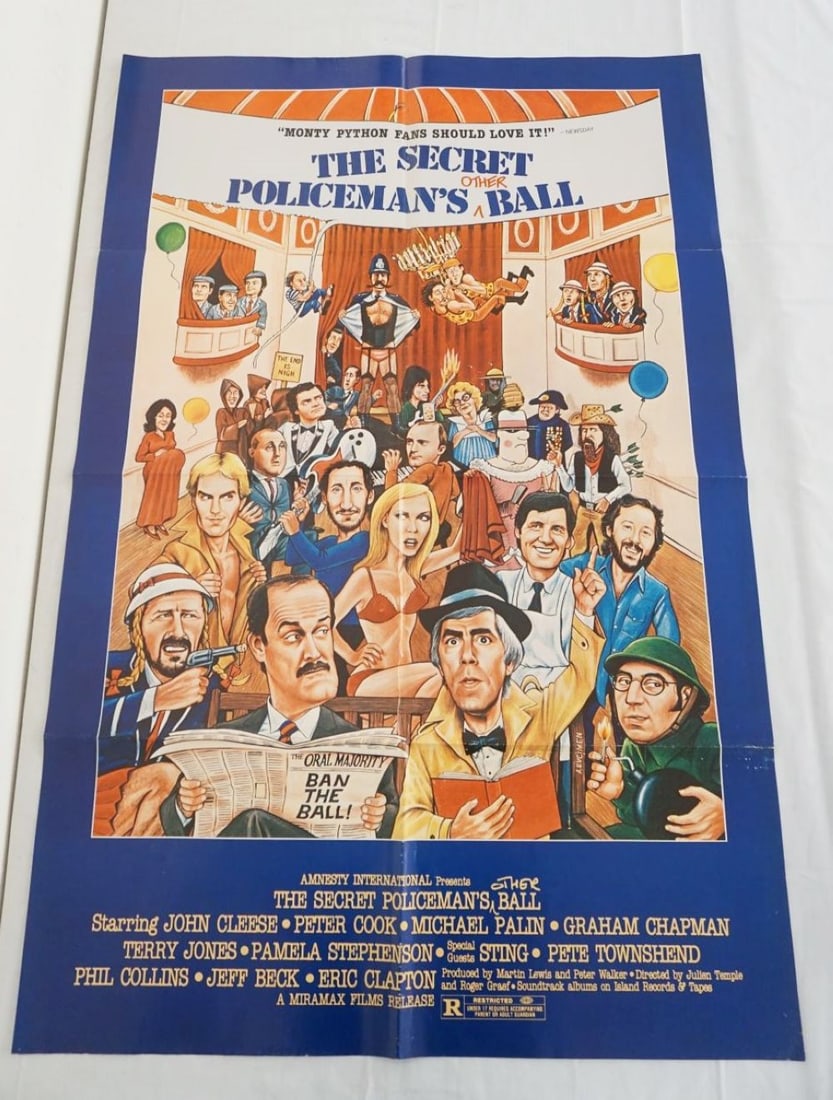 VINTAGE MOVIE POSTER: VINTAGE MOVIE POSTER *THE SECRET POLICEMAN'S OTHER BALL* 1982, JOHN CLEESE, PETER COOK, AMNESTY INTERNATIONAL, APPROXIMATELY 27 IN X 41 IN