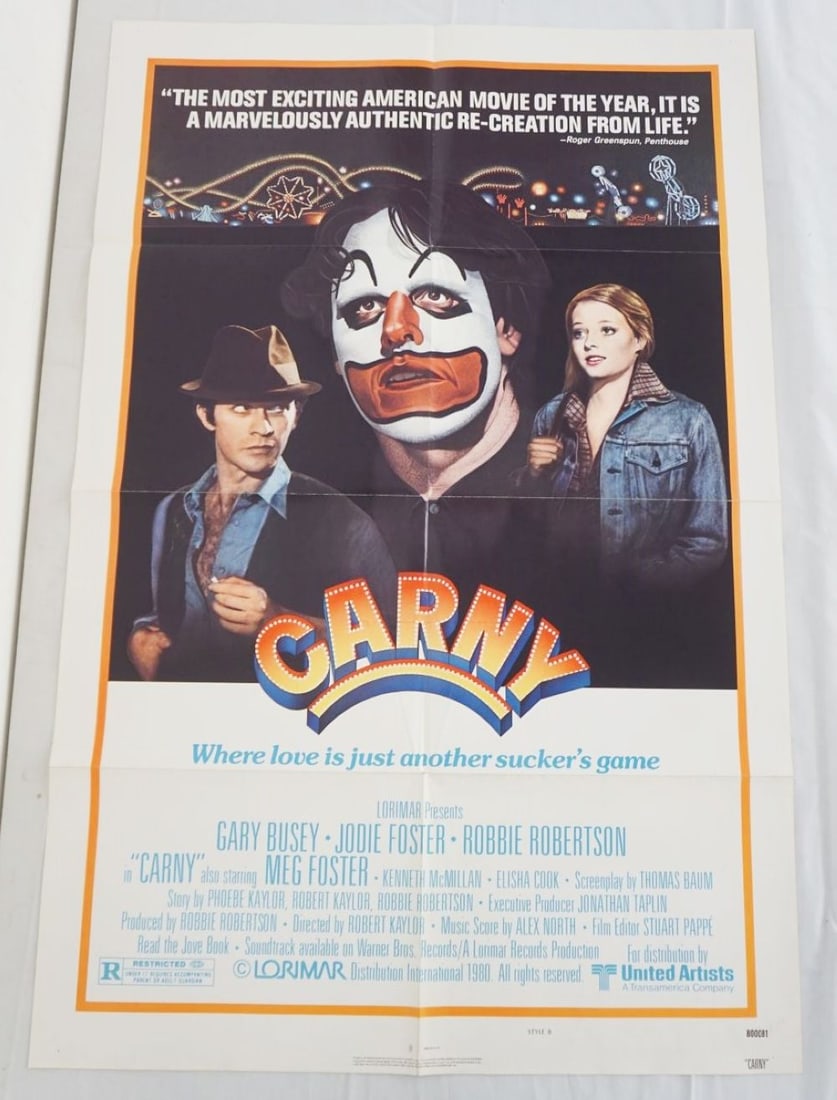 VINTAGE MOVIE POSTER *CARNY*: VINTAGE MOVIE POSTER *CARNY* 1980, GARY BUSEY, JODIE FOSTER, UNITED ARTISTS, APPROXIMATELY 27 IN X 41 IN