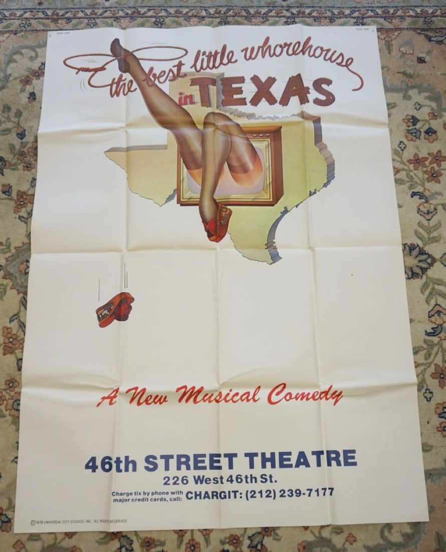 VINTAGE MOVIE POSTER: VINTAGE MOVIE POSTER *THE BEST LITTLE WHORHOUSE IN TEXAS* 1978, UNIVERSAL, APPROXIMATELY 41 IN X 57 1/2 IN
