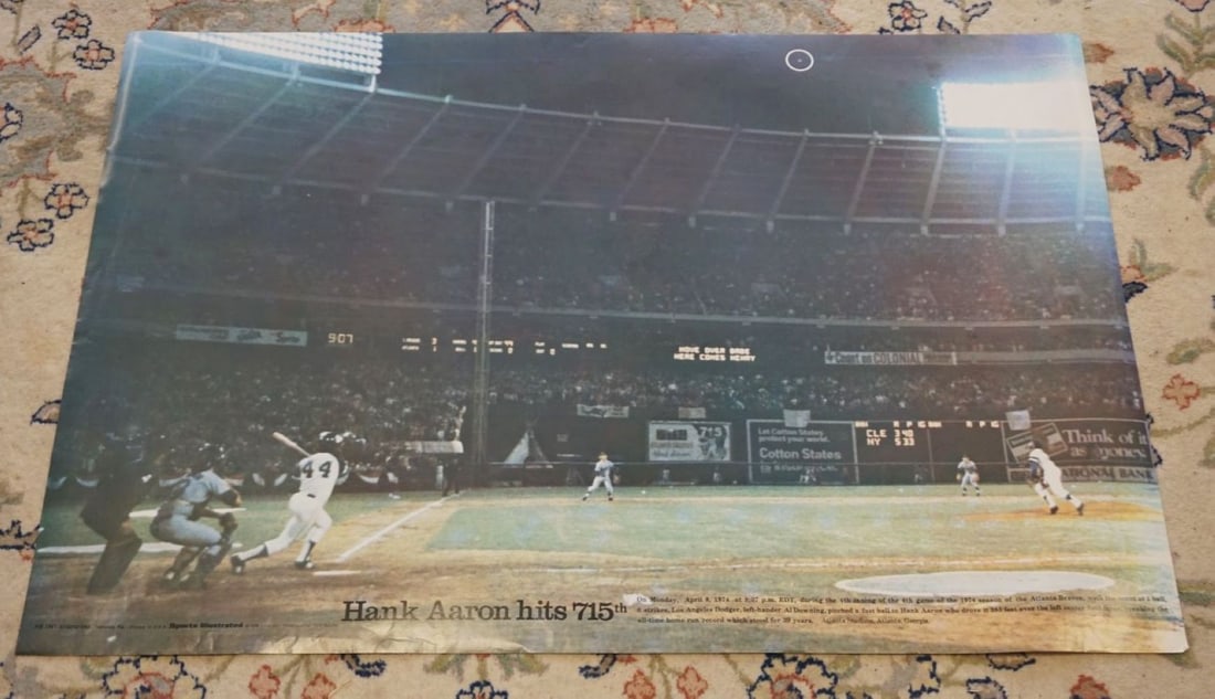 HANK AARON HITS: HANK AARON HITS 715TH SPORTS ILLUSTRATED, 1974, APPROXIMATELY 24 1/4 IN X 36 IN