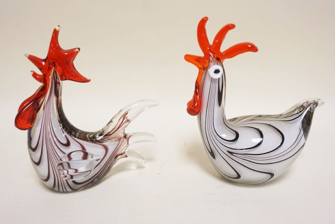 2 MURANO ART GLASS CHICKENS/ROOSTERS (1 of 5)