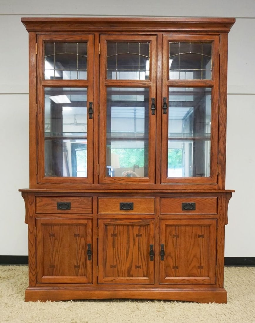 CONTEMPORARY OAK MISSION STYLE BREAKFRONT (1 of 5)