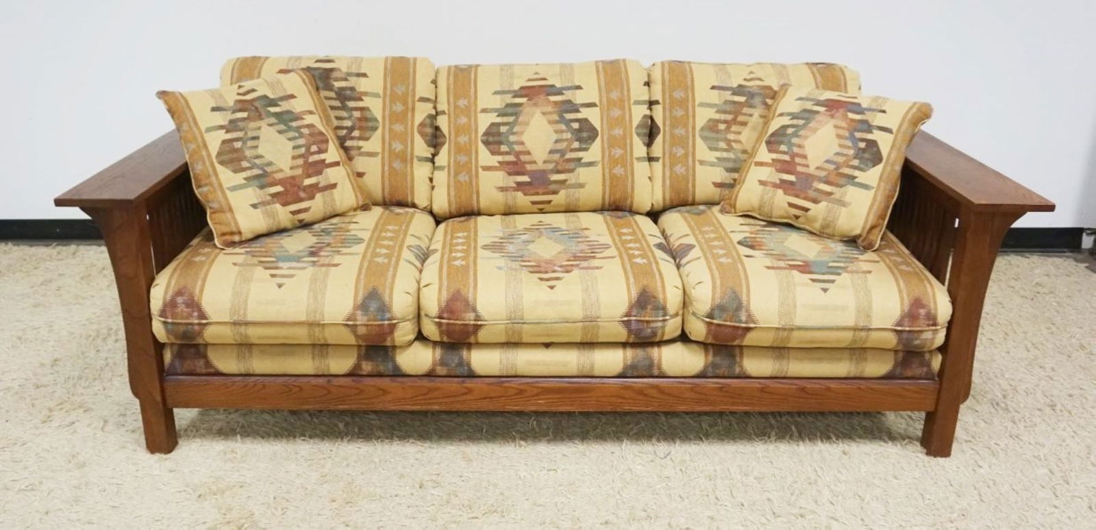 BASSETT MISSION OAK STYLE SOFA (1 of 7)