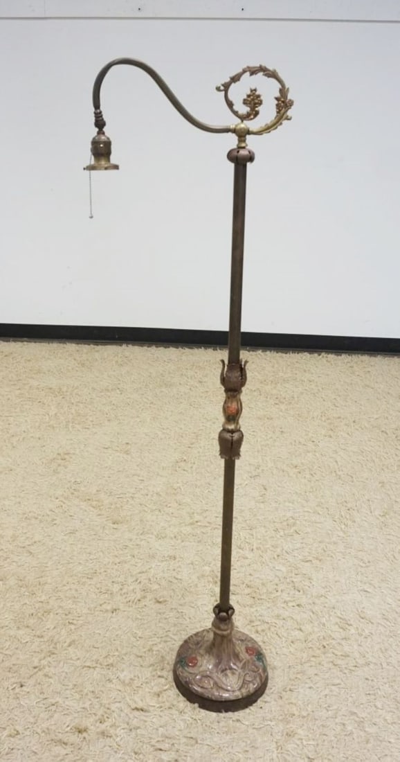ANTIQUE FLOOR LAMP: ANTIQUE FLOOR LAMP WITH ORNATE PORCELAIN BASE, APPROXIMATELY 58 IN H