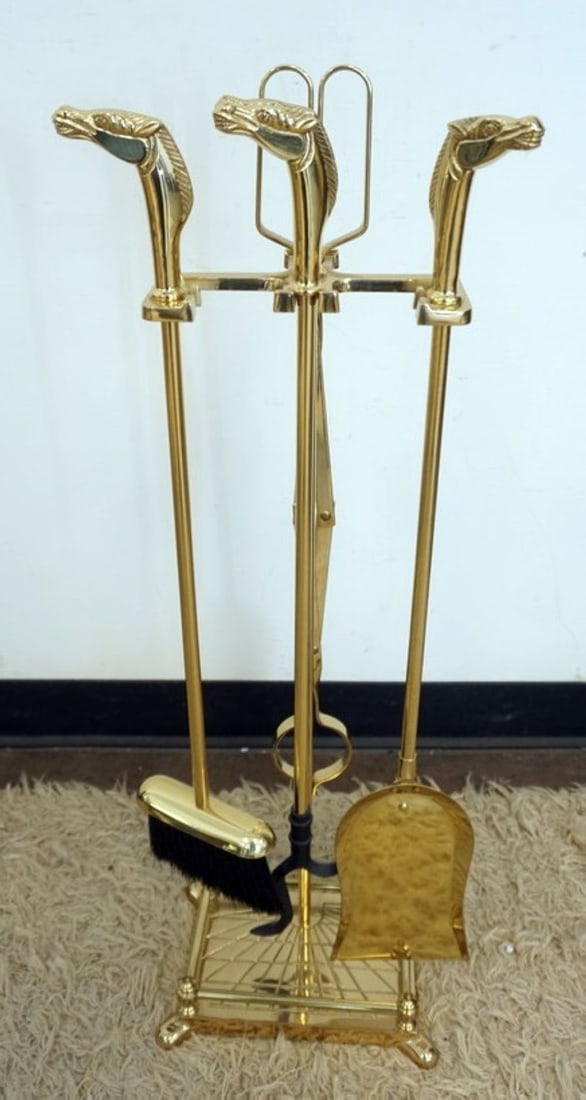 BRASS HORSE HEAD FIRE PLACE TOOLS (1 of 3)