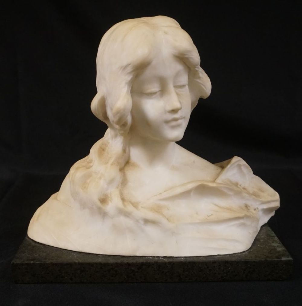 CARVED MARBLE 2 PART BUST OF WOMAN (1 of 9)