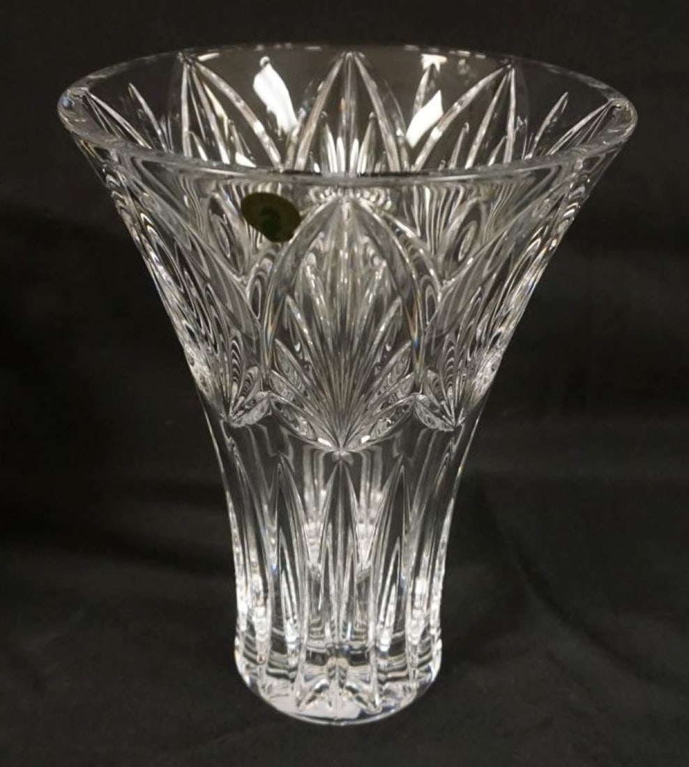 WATERFORD CRYSTAL WEST BRIDGE VASE: WATERFORD CRYSTAL WEST BRIDGE VASE IN BOX, APPROXIMATELY 10 IN HIGH