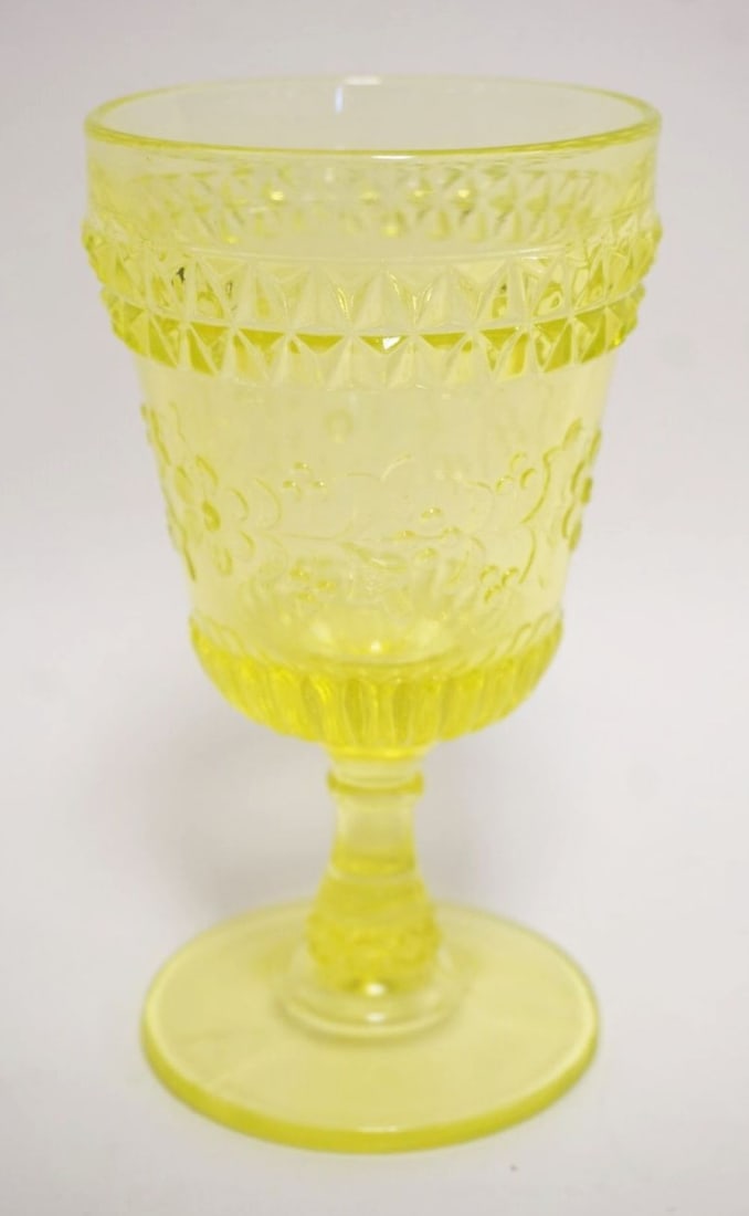 ANTIQUE VASELINE PRESSED GLASS GOBLET (1 of 4)